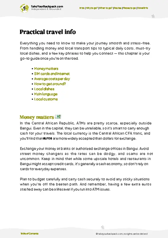 example page 7 from our offline Travel Guide for Central African Republic